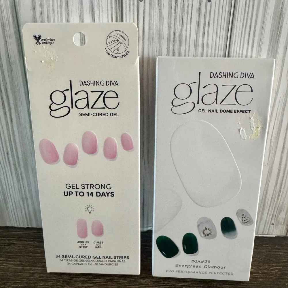 Dashing Diva Glaze Semi-Cured Gel Nail Strips Pink & Evergreen Glamour GAM35 Set